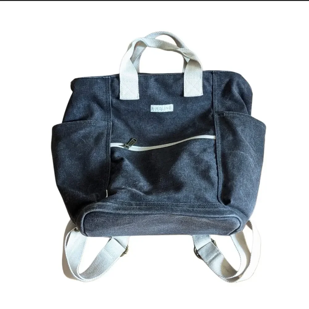 Birdling Washed Gray Backpacker Canvas Diaper Bag Carry All Backpack